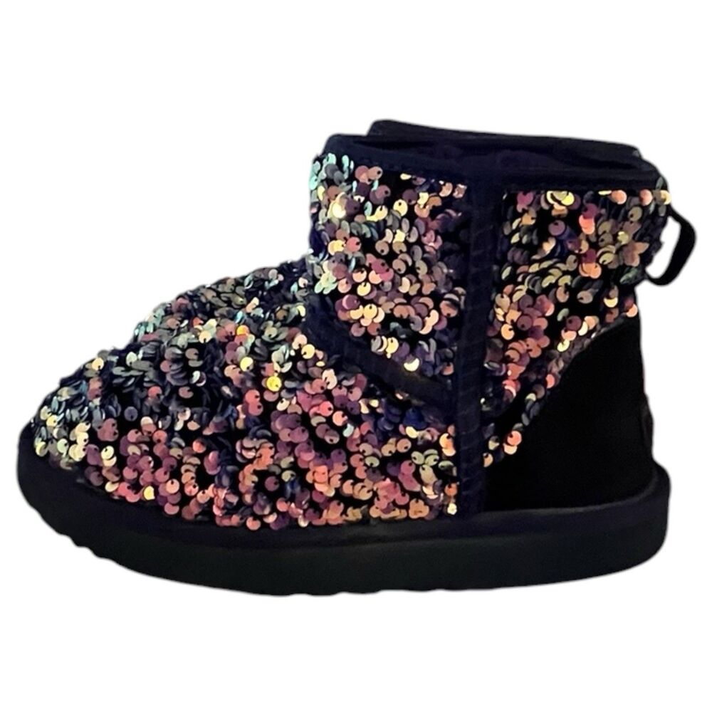 UGG Australia Classic Stellar Stars Sequin Black Sheepskin Mini Boots US 6M